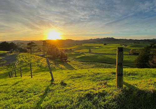 Farmland with sunrays