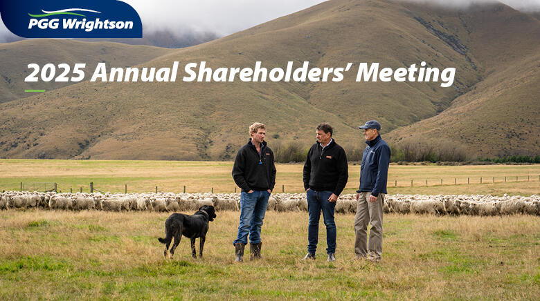three farmers standing in a field with a dog
