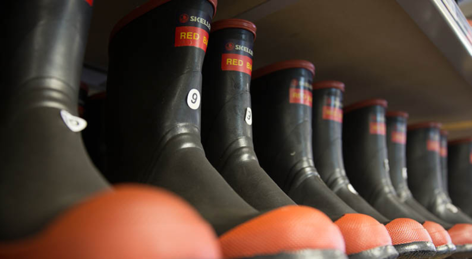 a row of gumboots