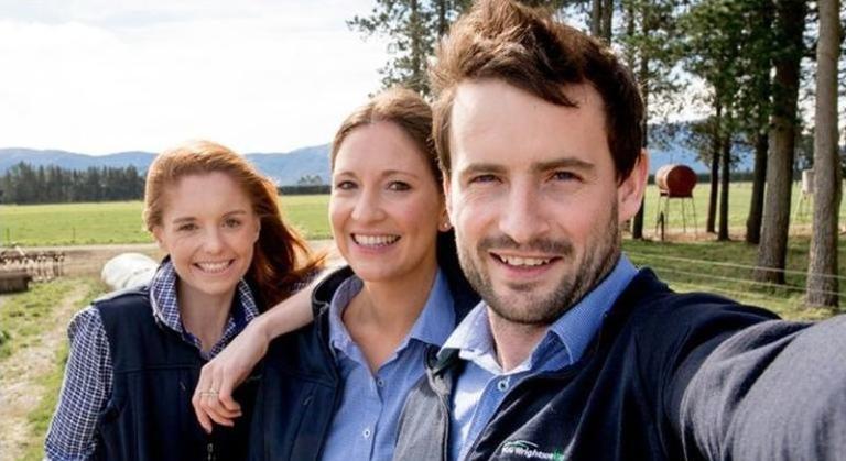 A selfie of three PGW employees enjoying a day on-farm.