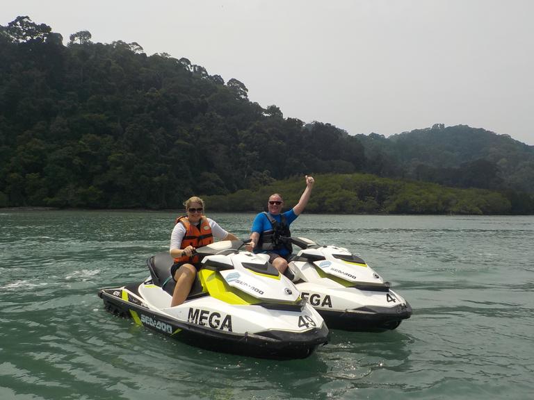 Sarah Mears on a jetski.