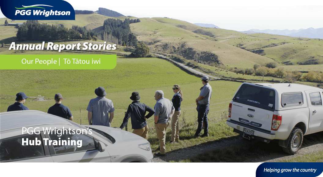 | To Tatou Tangata PGW Wrightson Technical Specialist – Soil Science, Angela Cottle, discusses CSAs with reps during the practical Hub Training session, on Flockton Farm, near Sheffield, Canterbury.