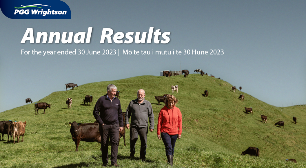 Farmers on green hill with livestock in the background